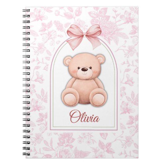 Olivia | Benutzerdefiniertes rosa Teddy-Bär-Kinder Notizblock (Vorderseite)