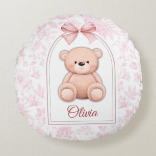 Olivia Benutzerdefiniertes rosa Teddy-Bär-Kinder Rundes Kissen