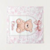 Olivia | Benutzerdefiniertes rosa Teddy-Bär-Kinder Wandteppich (Vorderseite (Horizontal))