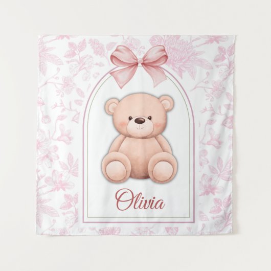 Olivia | Benutzerdefiniertes rosa Teddy-Bär-Kinder Wandteppich (Vorderseite)