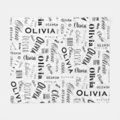 Olivia Benutzername Schwarz Weiß Fleecedecke (Vorderseite (Horizontal))