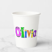 "Olivia" Cartoon-Zeichenname Pappbecher (Rückseite)