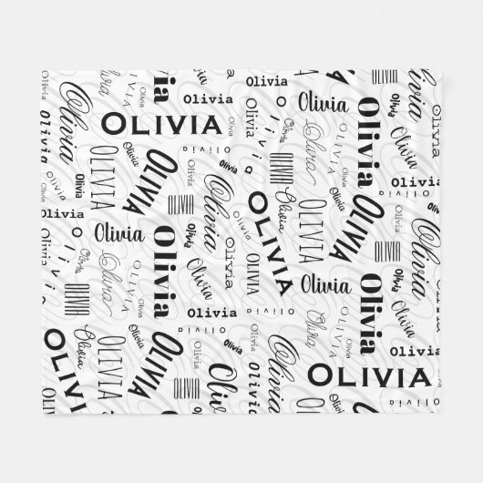 Olivia Custom Name Black White Fleecedecke (Vorderseite (Horizontal))