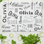 Olivia Custom Name Black White Geschirrtuch (Gefaltet)