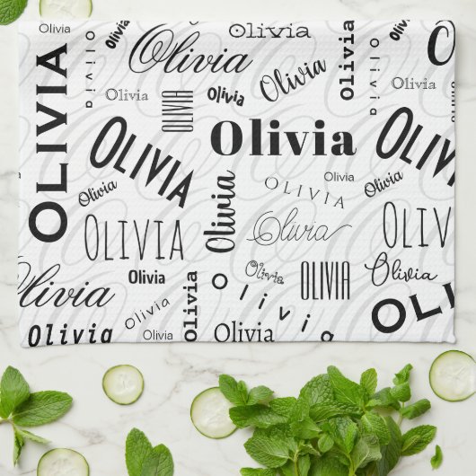 Olivia Custom Name Black White Geschirrtuch (Gefaltet)