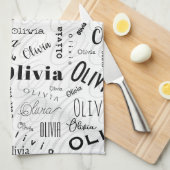Olivia Custom Name Black White Geschirrtuch (Viertel Falte)