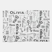 Olivia Custom Name Black White Geschirrtuch (Horizontal)