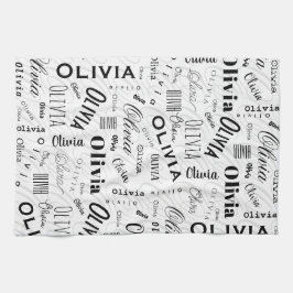 Olivia Custom Name Black White Geschirrtuch