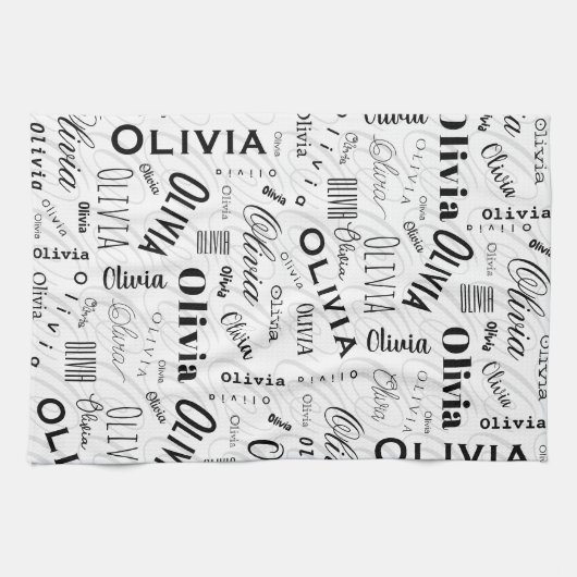 Olivia Custom Name Black White Geschirrtuch (Horizontal)