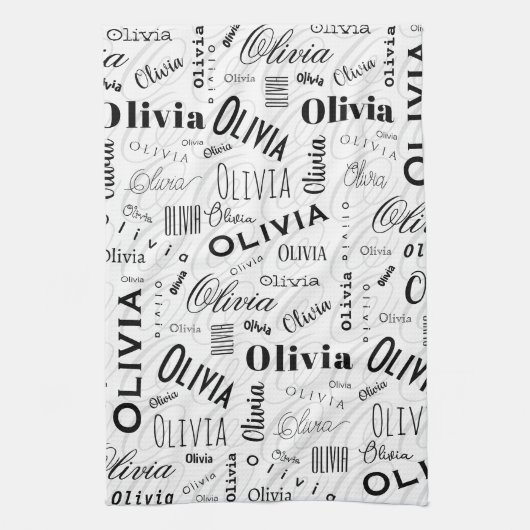 Olivia Custom Name Black White Geschirrtuch (Vertikal)