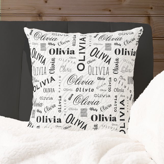 Olivia Custom Name Black White  Kissen (Von Creator hochgeladen)