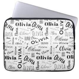 Olivia Custom Name Black White Laptopschutzhülle