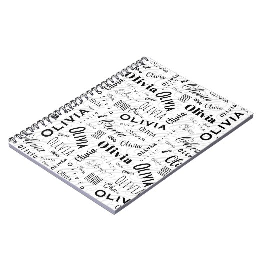 Olivia Custom Name Black White  Notizblock (Linke Seite)
