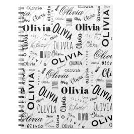 Olivia Custom Name Black White Notizblock