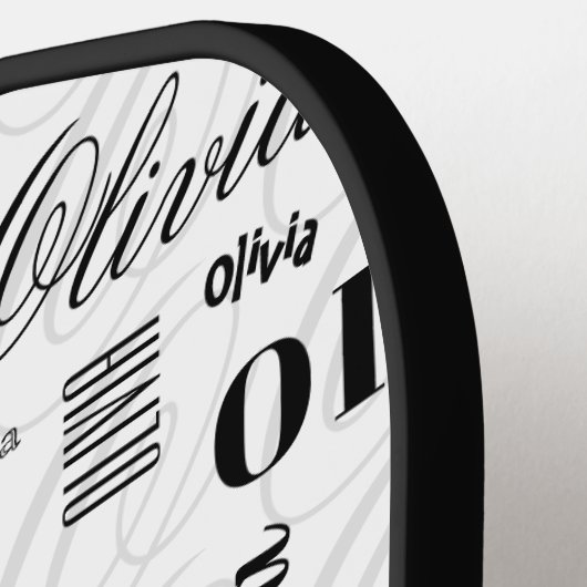 Olivia Custom Name Black White Pickleball Schläger (Linke Seite)