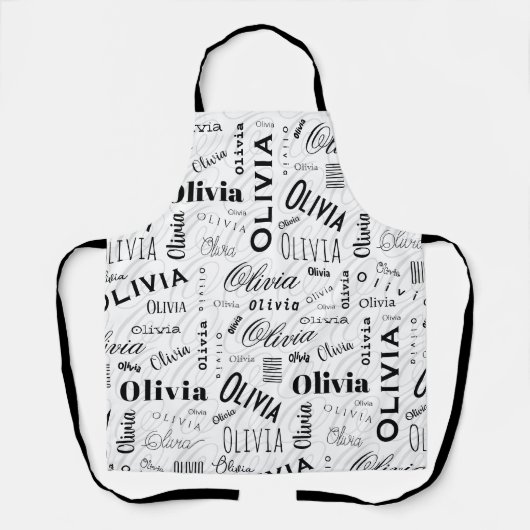 Olivia Custom Name Black White Schürze (Vorderseite)