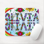 Olivia, Digital Folk Art Style Girl's Name Mouse P Mousepad (Mit Mouse)
