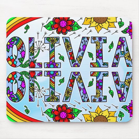 Olivia, Digital Folk Art Style Girl's Name Mouse P Mousepad (Vorne)