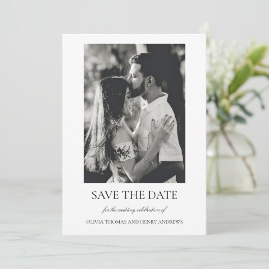 Olivia Elegant Christlich Monogram Foto Wedding Save The Date (Stehend Vorderseite)