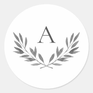 Olivia Elegant Graue Monogramm-Hochzeitsaufkleber Runder Aufkleber