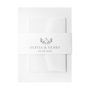 Olivia Elegant Monogram Silver & White Wedding Einladungsbanderole