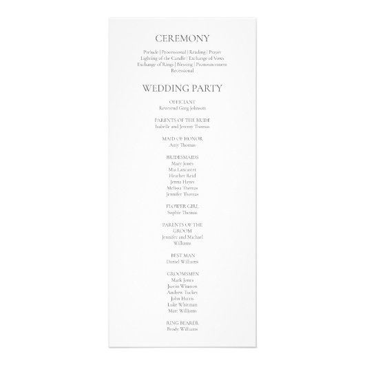 Olivia Elegant Simple Double-Sided Wedding Program Werbekarte (Hinten)