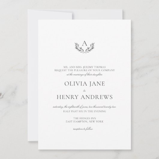Olivia Elegant Simple Gray Monogram Wedding Einladung (Vorderseite)