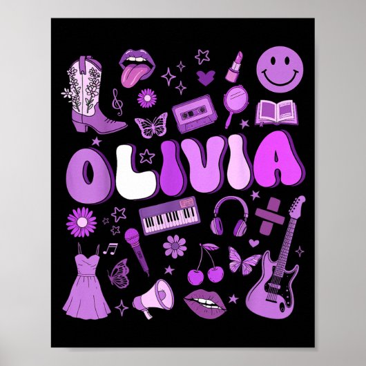 Olivia First Name I Love Olivia Groovy 80's Girls  Poster (Vorne)