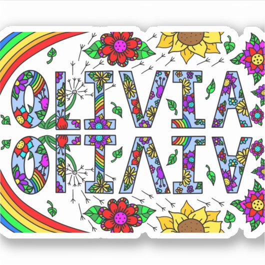 Olivia, Girls Name Whimsical Digital Art Aufkleber (Vorderseite)