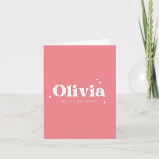 Olivia | Happy Birthday Pink Karte (Vorderseite)