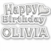 Olivia Happy Birthday silver Aufkleber Sticker (Vorderseite)