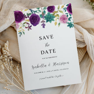 OLIVIA | Lila Blumige Save-the-Date-Vorlage Einladung