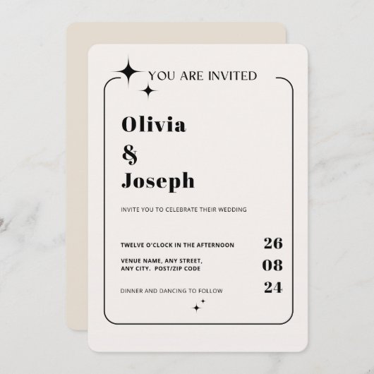 OLIVIA Modern Ivory Celestie Wedding Einladung (Vorne/Hinten)