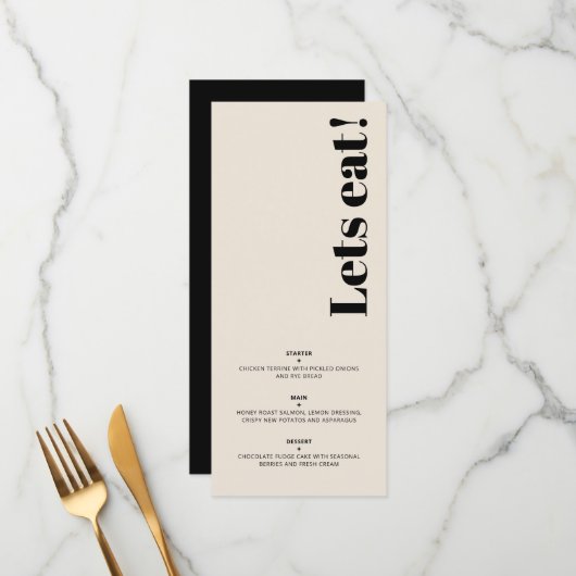 OLIVIA Moderner Almond Black Celestial Wedding Gue Menükarte (Vorderseite/Rückseite Beispiel)