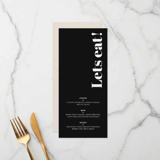 OLIVIA Modernes Elfenbeinschwarz Celestial Wedding Menükarte (Vorderseite/Rückseite Beispiel)