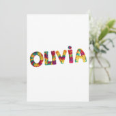 Olivia Name in Vibrant Crochet Pattern Einladung (Stehend Vorderseite)