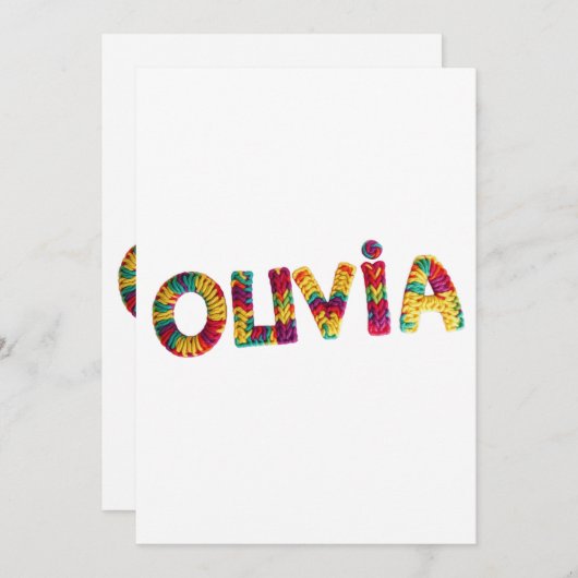 Olivia Name in Vibrant Crochet Pattern Einladung (Vorne/Hinten)