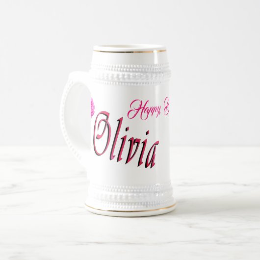 Olivia Name Logo, Bithday Bierglas (Vorderseite Links)