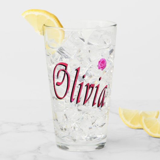 Olivia Name Logo mit Rose, Glas (Vorderseite Ice)