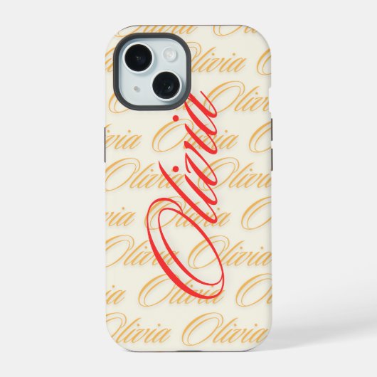 Olivia Name Pattern Design iPhone 15 Hülle (Rückseite)