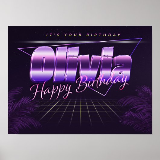 Olivia Name Vorname lila retro poster Geburtstag (Vorne)