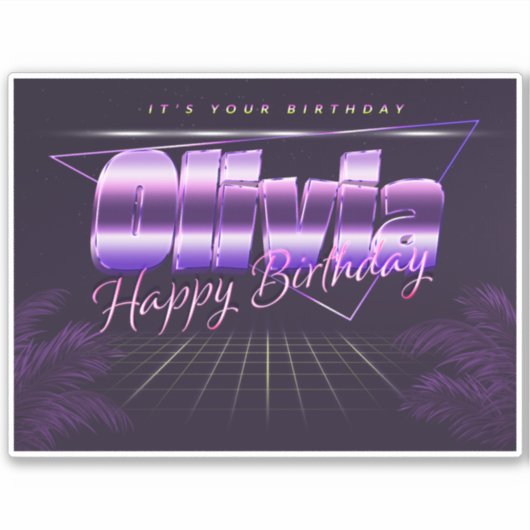 Olivia Name Vorname lila retro Sticker Geburtstag (Vorderseite)