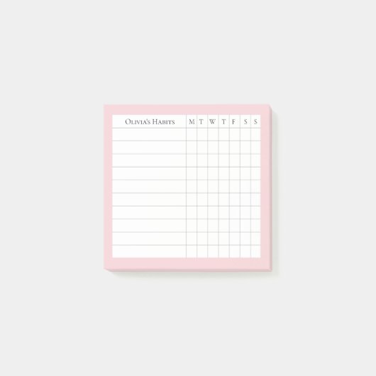 Olivia Personalisiert Habit Tracker in Blush Post-it Klebezettel (Vorderseite)