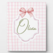 Olivia Personalisiert Pink Bow & Gingham Print Fotoplatte (Vorderseite)