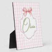 Olivia Personalisiert Pink Bow & Gingham Print Fotoplatte (Seite)