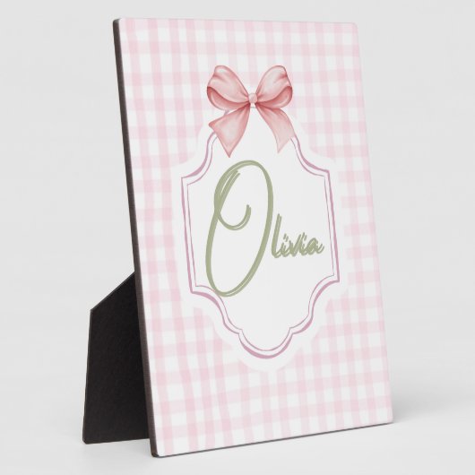 Olivia Personalisiert Pink Bow & Gingham Print Fotoplatte (Seite)