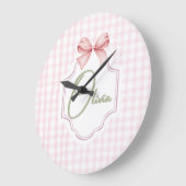 Olivia Personalisiert Pink Bow & Gingham Print Große Wanduhr (Winkel)