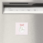 Olivia Personalisiert Pink Bow & Gingham Print Magnet (In Situ (Geschirrspüler))