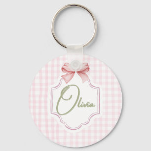 Olivia Personalisiert Pink Bow & Gingham Print Schlüsselanhänger
