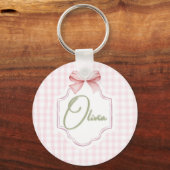 Olivia Personalisiert Pink Bow & Gingham Print Schlüsselanhänger (Vorderseite)